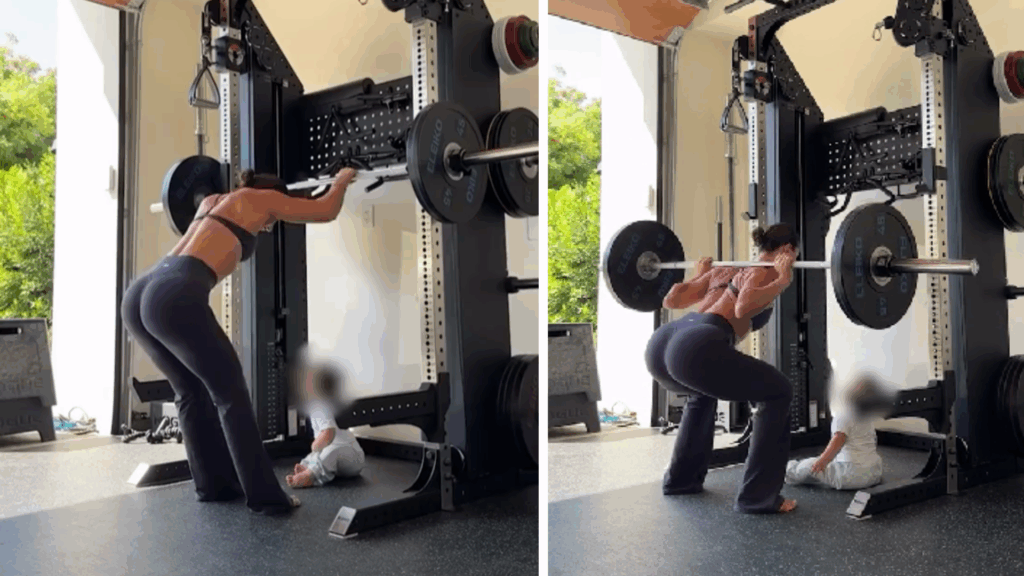 Fitness Influencer Faces Backlash for Doing Heavy Squat While Baby Crawls Beneath Bar